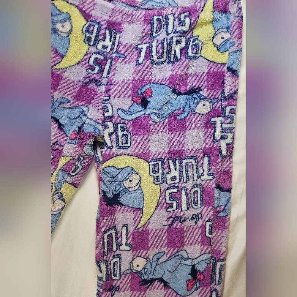 Disney Womens Purple Plaid Eeyore Fleece Elastic Waist Pajama Pants Size Medium - Picture 3 of 12